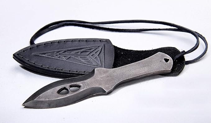 Toferner Hand Forged Sports Knife Markmanship with Leather Neck Case, Vintage Sports Knife with Sheath, Hardened Blade, Hand Made Craft, Gift Idea for Men