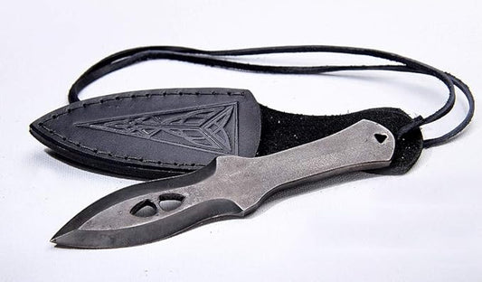 Toferner Hand Forged Sports Knife Markmanship with Leather Neck Case, Vintage Sports Knife with Sheath, Hardened Blade, Hand Made Craft, Gift Idea for Men