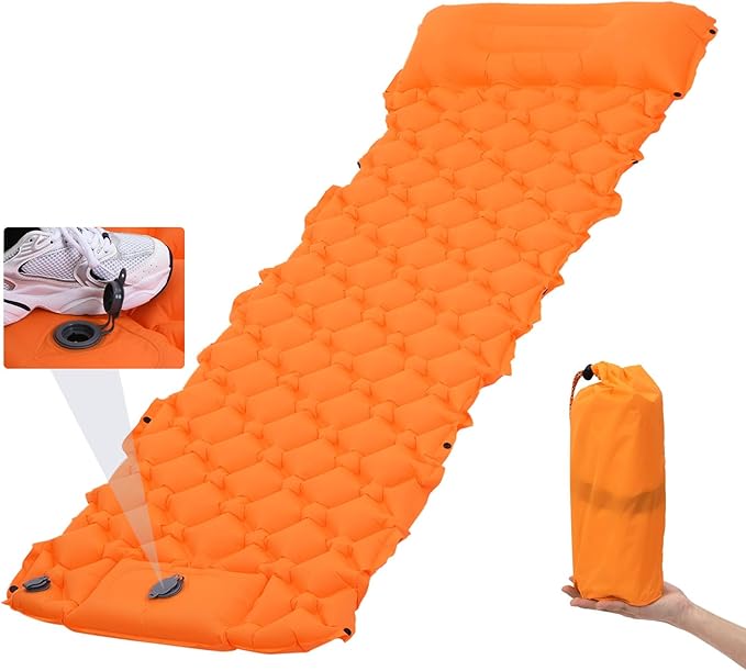 PATIKIL Sleeping Pad for Camping 76''x24'' Ultralight Inflatable Waterproof Sleeping Mat with Pillow Built-in Pump for Backpacking Hiking Traveling, Orange