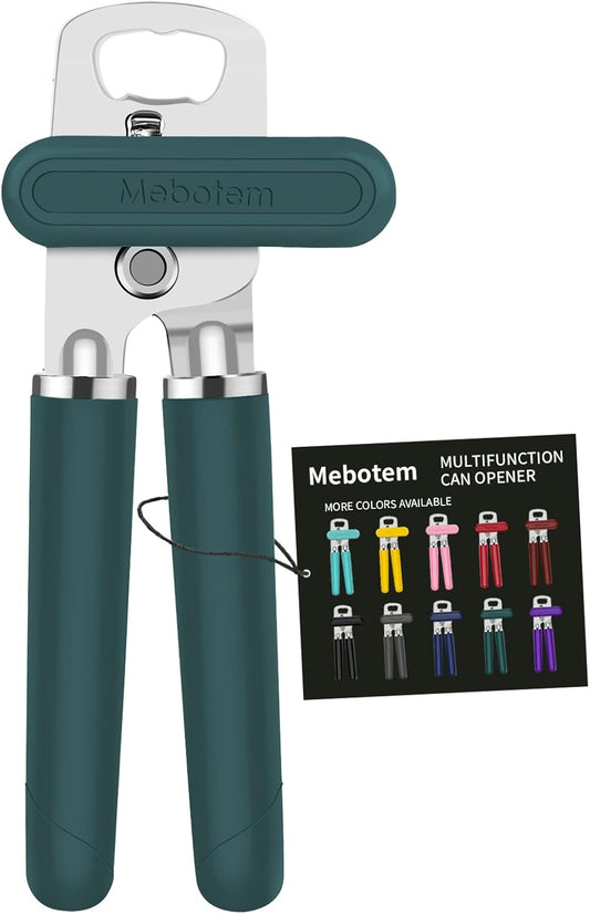 10 Colors Can Opener Manual Handheld Heavy Duty Hand Can Opener Smooth Edge Stainless Steel Can Openers Top Lid Kitchen Gadgets, Best Large Rated Easy Turn Knob, with Bottle Opener, Emerald