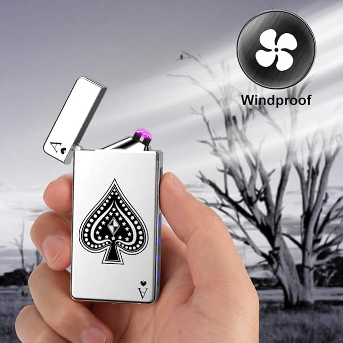LcFun Ace Lighter USB C Electric Lighters Rechargeable USB Lighter with Poker Design Dual Arc Plasma Lighters Flameless Windproof Lighters for Candles, Incense Stick, Camping