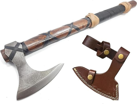 Handmade Viking Axe Real Carbon Steel Axe with Leather Sheath Camping Bearded Axes & Hatchets Hunting Axe Valentine's Day Gift, Camping & Hiking | Knives & Tools | Birthday Gift for him (VK-Ax-16)