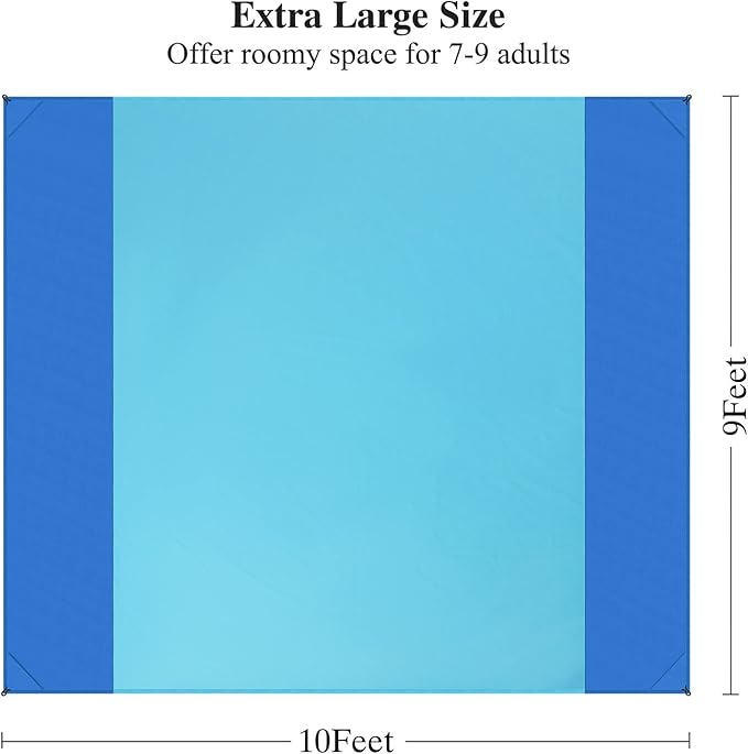 Sand Free Beach Blanket, Large/Oversized Outdoor Picnic Mat Waterproof Quick Drying Ripstop Nylon Compact Sandproof Beach Blanket for Camping Hiking Fishing Travel (XL,10'X9')