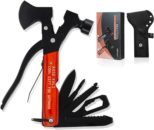 Camping Accessories Multitool,18 in 1 Multitool Hatchet Gift for Men Women Multitool Camping Axe Hammer Saw Screwdrivers Pliers Birthday Gifts for Dad Husband Boyfriend