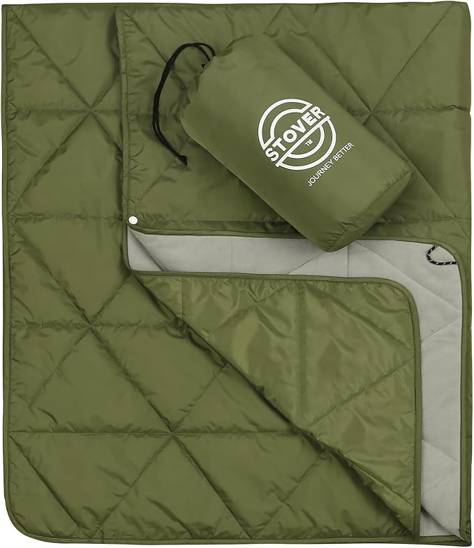 STOVER Multipurpose Outdoor Fleece Blanket, Lightweight, Compact, and Warm for Stadium, Camping, Picnics, Beaches - Wearable, Windproof and Water Resistant (Green)