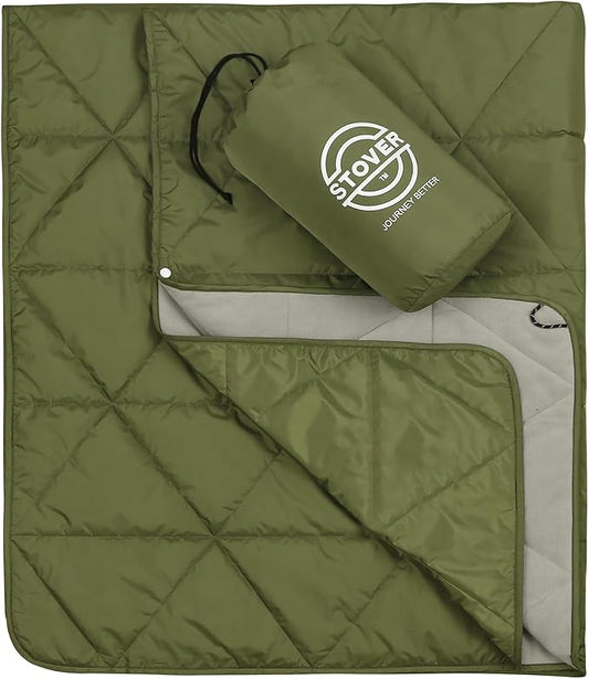 STOVER Multipurpose Outdoor Fleece Blanket, Lightweight, Compact, and Warm for Stadium, Camping, Picnics, Beaches - Wearable, Windproof and Water Resistant (Green)