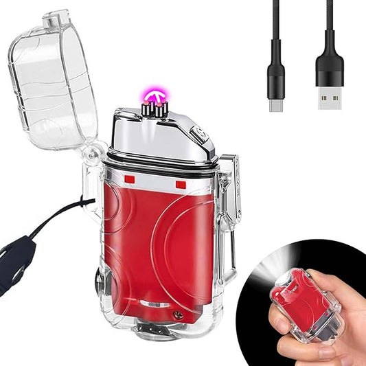 BABOBIU Electric Lighter Plasma Lighter Windproof Flameless Rechargeable Lighter with Type-C Fast Charging Gift for Men, Boyfriend, Husband (Red)