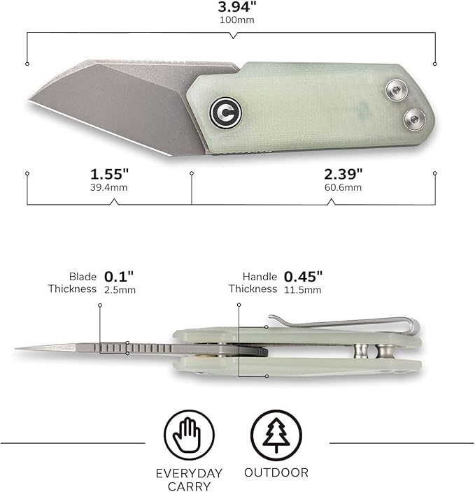 CIVIVI Ki-V Front Flipper Pocket Knife, Double Detent Slip Joint Small Folding Knife with Deep Carry Pocket Clip For Easy EDC C2108A (Natural)
