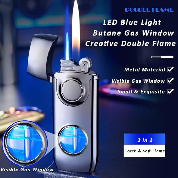 Lighter Jet Torch Lighter Soft Flame Lighter 2 in 1 Windproof Refillable Butane Lighter Good for Cigarette Cigar Candle Camping Hiking (Rainbow)