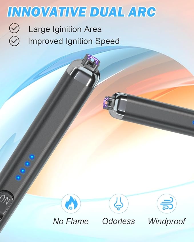 Electric Candle Lighter Rechargeable Lighters - Dual Arc Plasma Lighter Windproof & Flameless with Double Safety Switch (Space Grey)