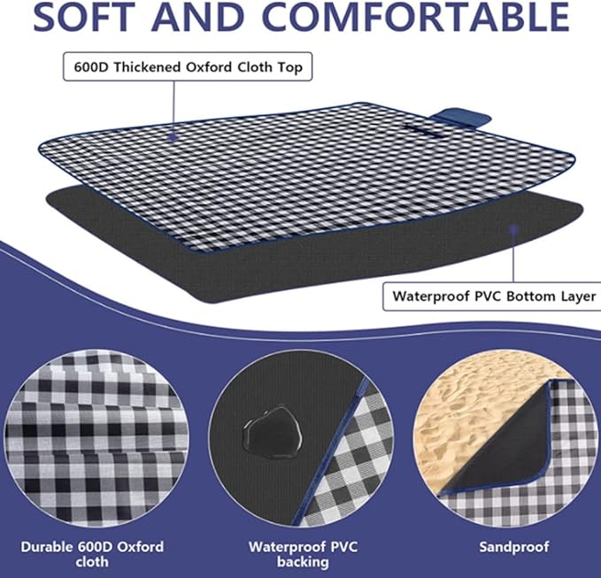 Picnic Beach Blanket, Picnic Mat 80x57in Waterproof Foldable, Family Mat, Portable Large Picnic Blankets for Travel, Hiking, Music Festival
