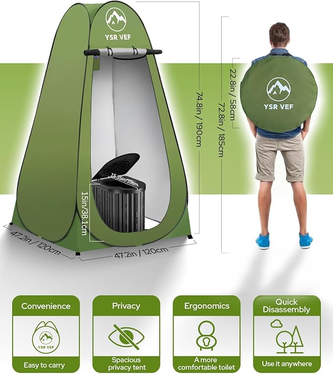 Camping Toilet with Pop-Up Privacy Tent and Liquid Waste Gel, Portable Toilet for Camping with Large Tent, Ergonomic Potty Provides Enhanced Comfort, Suitable for All Ages