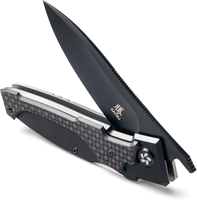 KATSU Japanese Folding Pocket Knife, Sakura Blade Nemoto Design (Black)