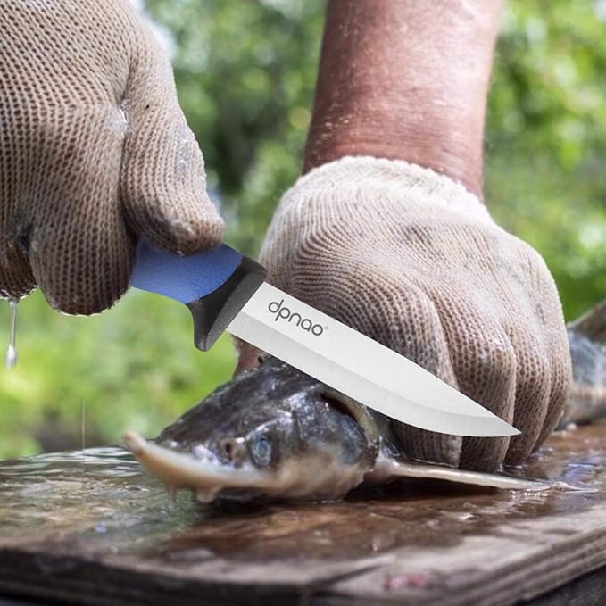 Fixed Blade Knife with Sharp Stainless Steel Blade and Sheath for Outdoor Survival, Camping Hunting, Bushcraft and Tactical, 4 inch, Blue