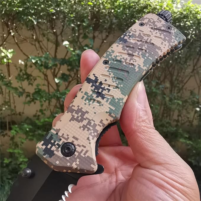 Tactical Folding Pocket Knife G10 Handle Sharp Tanto Blade Spring Assisted Military Knives EGA Elite Survival (Desert Tan)