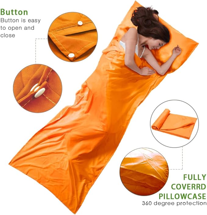 Travel and Camping Sheet Sleeping Bag Liner - Lightweight Compact and Portable Adult Sleeping Bag - Ideal for Traveling,Hostels and Camping