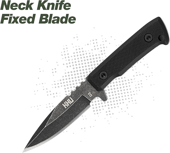 Neck Knife Fixed Blade EDC Knife - Knife Necklace Mini Knife Survival Knife Neck Knives - D2 Steel G10 Handle - Outdoor Hunting Camping Gear with kydex Sheath