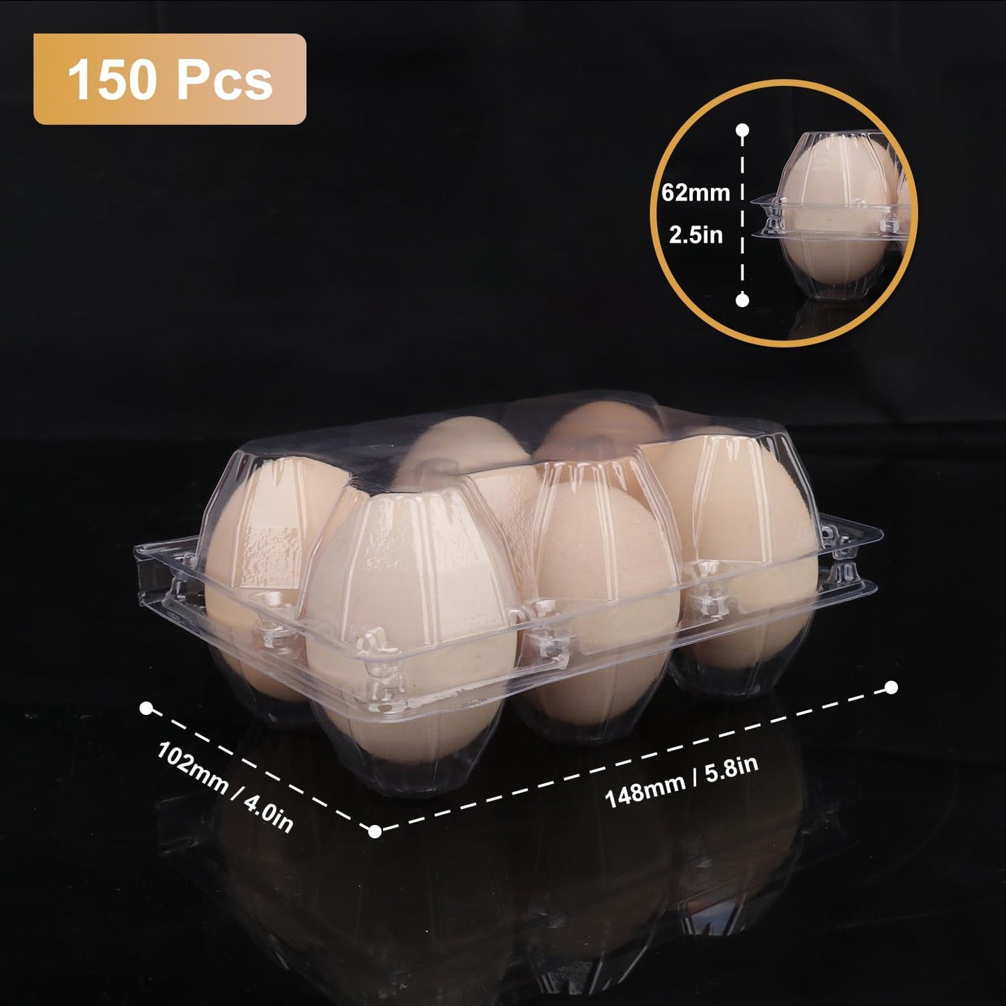 150 Pack Half Dozen Egg Cartons Bulk, 2x3 Clear Plastic Chicken Egg Holders, Egg Tray Carton Holder for Home & Kitchen, Farm & Market Use, Egg Storage Solution, 6 Grids(Medium Size)