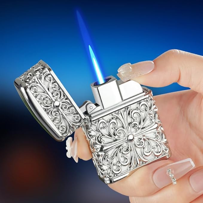 Black Cool Lighter,Refillable Butane Jet Torch Flame Windproof Lighters,Adjustable,Camping BBQ Kitchen Outdoors (N2)