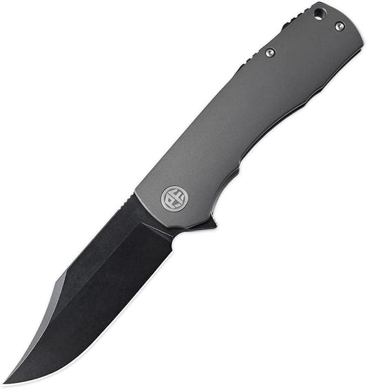 Petrified fish PFP03 Victor,3.58" 154CM Steel Black Stonewashed Blade,4.8oz Aluminium Handle Flipper Liner lock Folding knife (Gray - A Stonewashed)