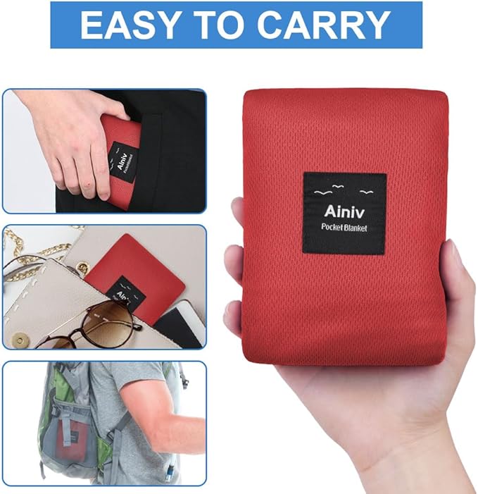 Ainiv Picnic Blanket, Mini Pocket Beach Mat 78.8 x 82.7IN (5-7 People) Foldable, Lightweight Waterproof Sand Free, Foldable Thin Ground Sheet for Outdoor Camping Hiking Travel - with Hand Strap