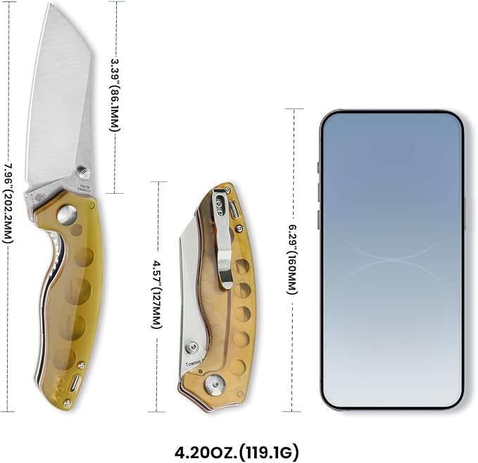 Kizer Towser K Pocket Knife, 3.39 Inches 154CM Steel Blade, Yellow PEI Handle, Folding Knife, EDC Knife, V4593C5