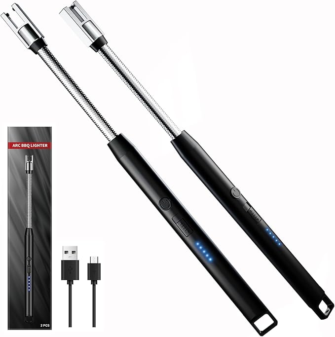 Rechargeable Candle Lighter, Electric Lighter with LED Power Display, flameless Windproof Long Lighter, 360° Flexible Neck, for Candles, Camping, Barbecue（2 Pack）