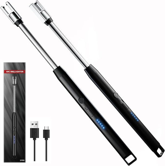 Rechargeable Candle Lighter, Electric Lighter with LED Power Display, flameless Windproof Long Lighter, 360° Flexible Neck, for Candles, Camping, Barbecue（2 Pack）