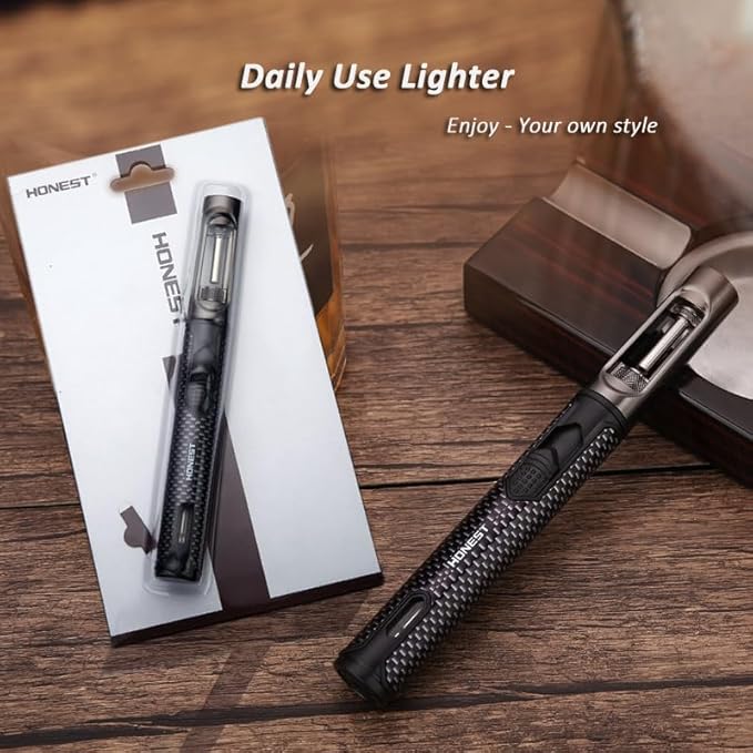 HONEST Torch Lighters Butane Lighters Refillable Single Jet Flame for Candle Grill BBQ Camping (Black)