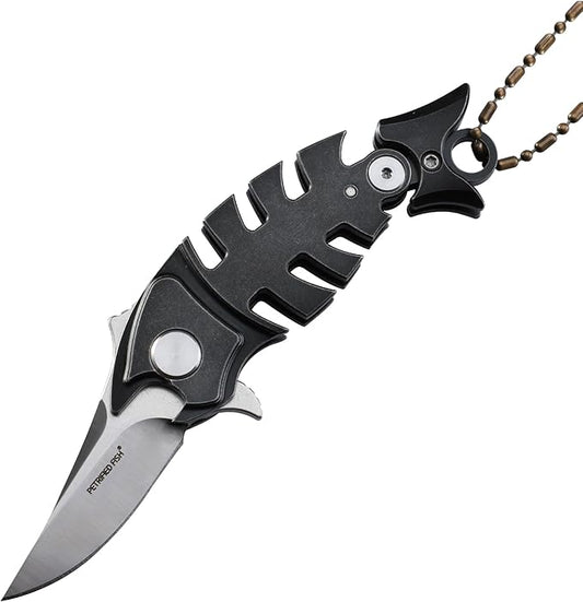Petrified fish PF900 Pocket Knife,1.54" M390 Satin Blade,1.22 oz Titanium Handle Folding knife for EDC (Black)