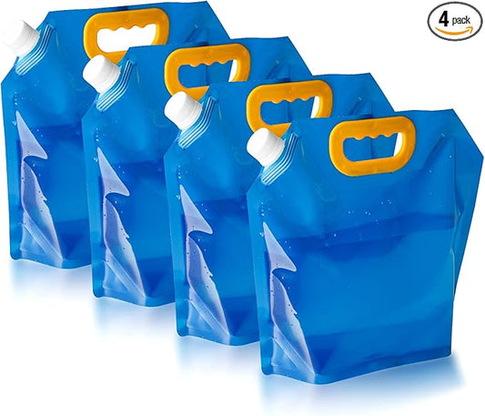 Hakkin Collapsible Water Tank Container 4 Pack 0.66 Gallon/2.5L, No-Leak Freezable Portable BPA Free Food Grade Plastic Storage Jug for Camping, Hiking, Travel, Emergency Survival Kit Bonus