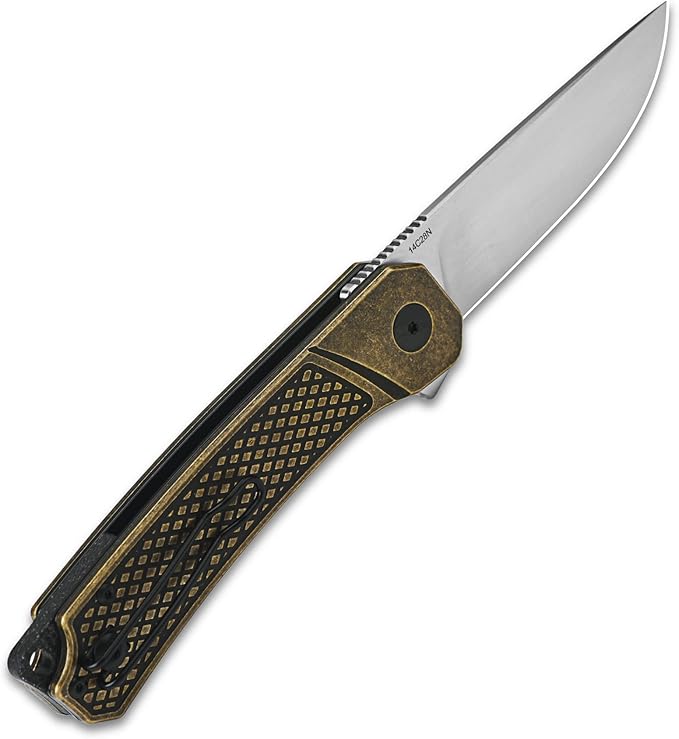 QSP Knife Osprey Folding Knife, 3.25in 14C28N Blade with Different Handle Variants, Reversible Tip Up Clip for Everyday Carry (Satin blade, brass handle)