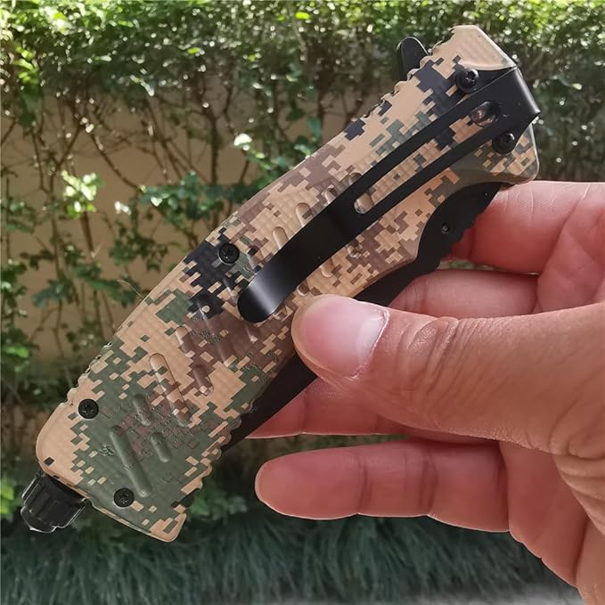 Tactical Folding Pocket Knife G10 Handle Sharp Tanto Blade Spring Assisted Military Knives EGA Elite Survival (Desert Tan)