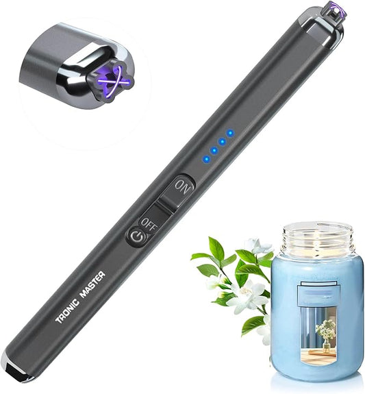 Electric Candle Lighter Rechargeable Lighters - Dual Arc Plasma Lighter Windproof & Flameless with Double Safety Switch (Space Grey)