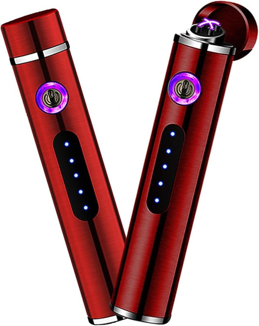 BABOBIU Electric Lighter Rechargeable Lighter Mini Windproof Lighter Flameless Cool Lighter with Double Arc Ignition USB Lighter for Camping, Hiking, Adventure (Red)
