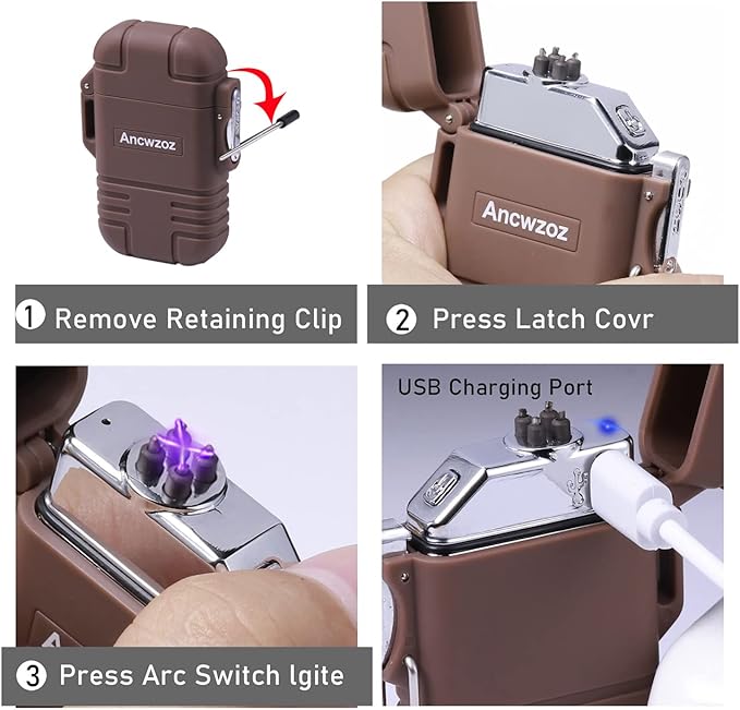 Lighter USB Rechargeable Lighter Outdoor Lighter Mini Lighter High-end Rechargeable Lighter for Garden Outdoor Activities (Brown)