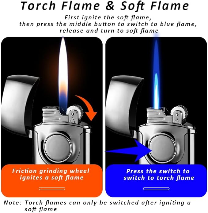 Lighter Jet Torch Lighter Soft Flame Lighter 2 in 1 Windproof Refillable Butane Lighter Good for Cigarette Cigar Candle Camping Hiking (Rainbow)