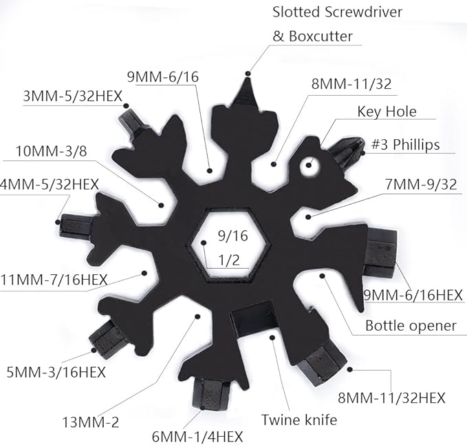 Portable 18 In 1 mini snowflakes multi pocket tool, Stainless Steel Multifunctional Tool Card, Handheld Tool For Outdoor Camping, Men Dad Gifts