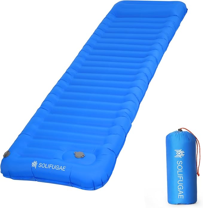 Self Inflating Camping Sleeping Mat, Widen & Thicken Camping Pad with Pillow, Lightweight Single Air Camping Bed Waterproof Wear-Resistant Outdoor Backpacking Hiking Travel (Blue)