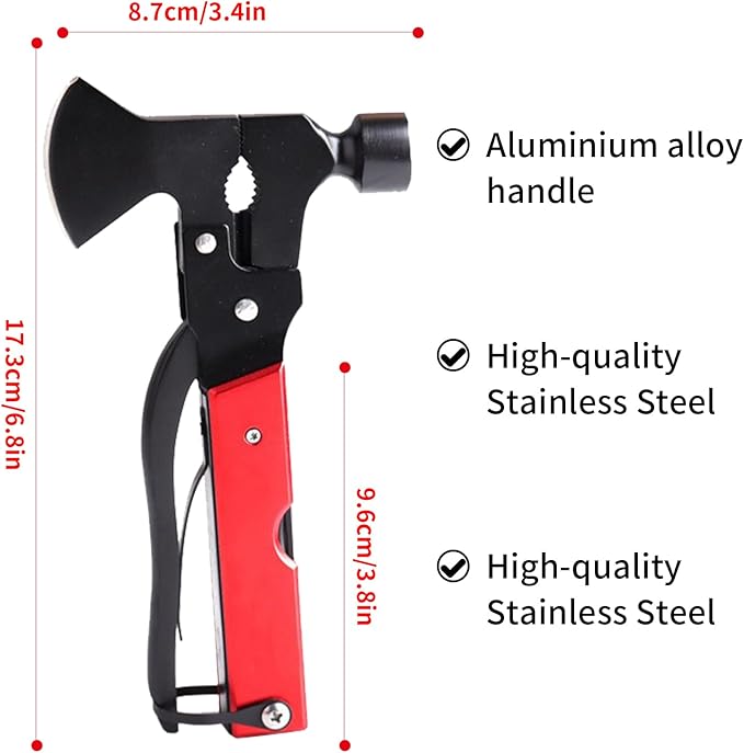 Camping Gear Multitool, Stocking Stuffers for Men 13-in-1 Camping Accessories Multitool Hatchet Camping Tool with Axe Survival Gear for Outdoor Hunting Hiking, Emergency Escape Tool