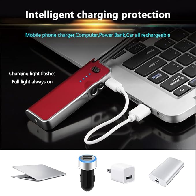 YOZWOO Electronic Candle Lighter Rechargeable USB Lighter Plasma Arc Lighters Long No Butane Lighter Flameless Lighter with LED Battery Indicator Retractable Design for Candles, Cooking, BBQ (Red)