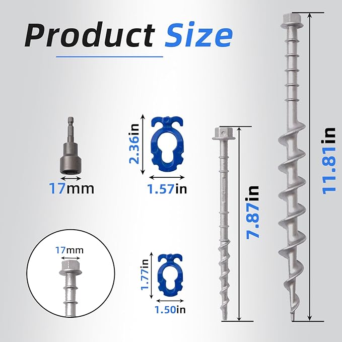 Homeon Wheels Camping Ground Anchors Aluminum Screw Heavy Duty Metal Non-Rust Cast Tent Anchors for Securing Animals, Tent, Canopies, Sheds, Swing Sets, Car Ports, Trampoline 11.81in+7.87in