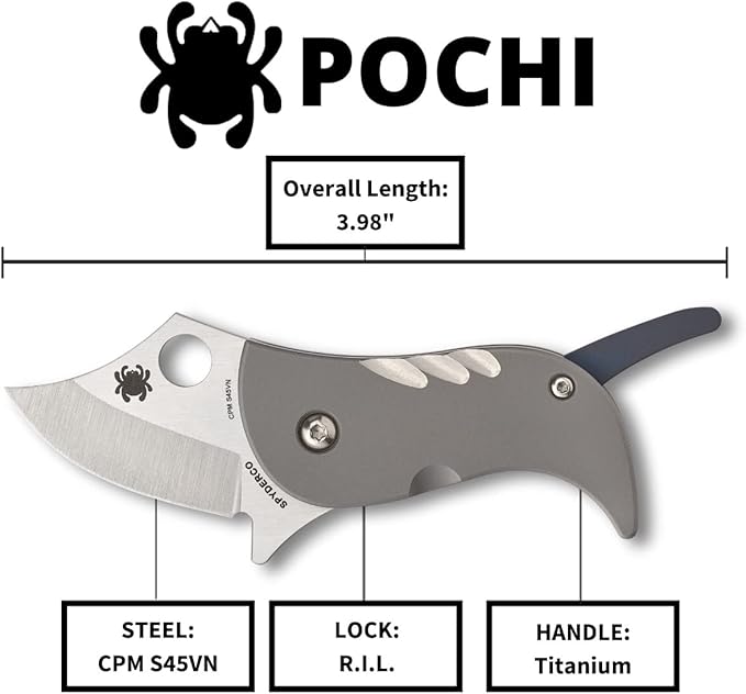 Spyderco Pochi Knife with Stainless Steel Blade with Titanium Handle - PlainEdge - C256TIP