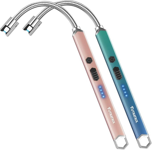 Electronic Candle Lighter Arc Windproof Flameless USB Rechargeable Electric Lighter (2 Pack - Rose Gold&Blue/Green Gradient)