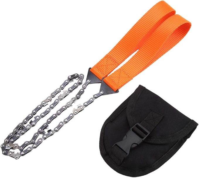 Portable Handheld Survival Chain Saw, 24.8inch High Reach Tree Limb Hand Rope Saw, Rope Chain Saw with Storage Bag, Manganese Steel Folding Pocket Chain Saw for Camping Gardening Survival Gear