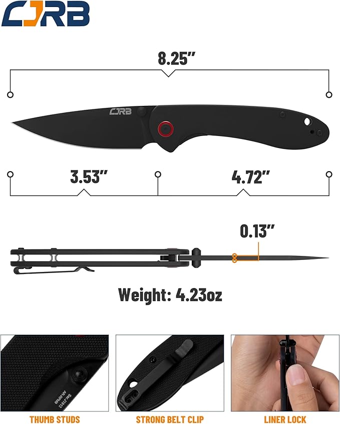 CJRB CUTLERY Folding Knife Feldspar(J1912) AR-RPM9 Powder Steel Black PVD Blade G10 Handle Pocket Knife EDC Knife,Matta Black Handle