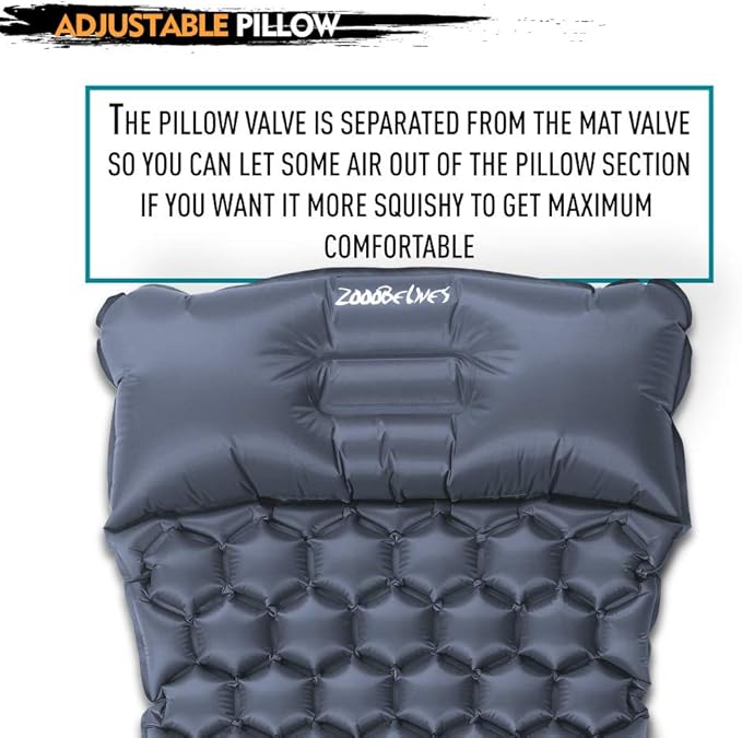 ZOOOBELIVES Ultralight Sleeping Pad with Built-in Pillow, Inflatable Camping Mattress for Backpacking, Traveling and Hiking, Compact and Portable Camp Mat