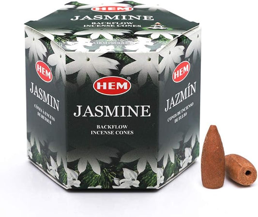 HEM Jasmine Backflow Brown Incense Cones | Long Lasting Aroma for Positivity & Pure Air | Wood Powder | Aromatherapy for Stress Relief, Air Purifier & Cleansing | Gift Set - Pack of 40 cones