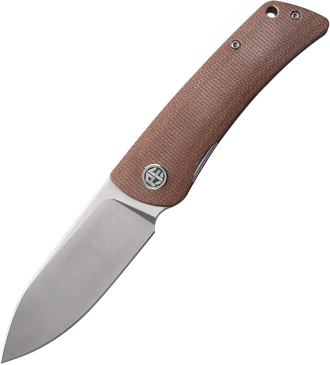 Petrified fish PFE05 Flavorist,3.15" K110 Satin Blade, 94g Micarta Handle Front Flipper Liner lock Folding knife (Brown-S)