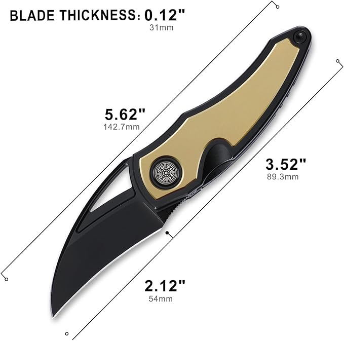 Knife Karasu Pocket Folding Knife,2.12" M390 Steel Blade Stonewashed Titanium Handle Front Flipper Knife,Small EDC Knife with Pocket Clip (Black Gold)